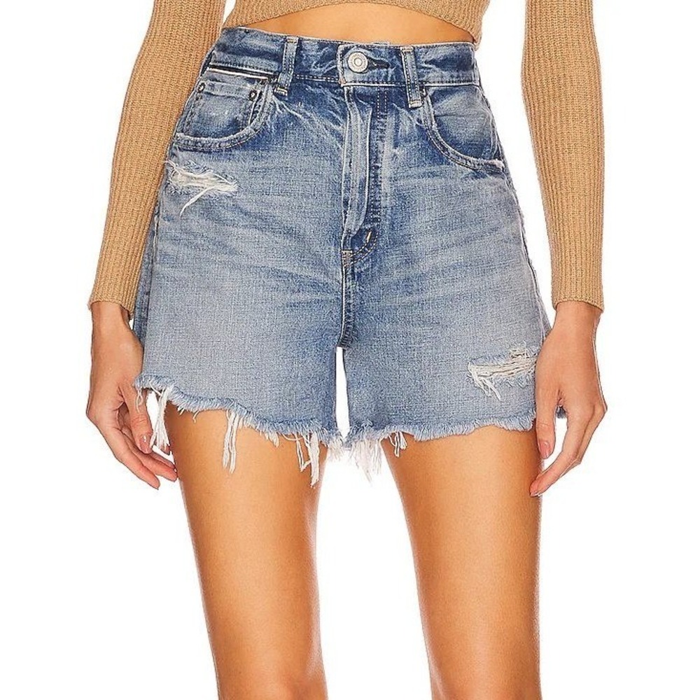 NEW Moussy Vintage Pelion Denim‎ Shorts Distressed Cut Off Raw Hem Size 24